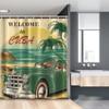 Ambesonne Retro Stall Shower Curtain, Nostalgic Welcome to Cuba Print Classic Car Beach Ocean Palm Trees, Fabric Bathroom Decor Set with Hooks, 54" W x 78" L, Green Cream Yellow view 1