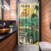 Ambesonne Retro Stall Shower Curtain, Nostalgic Welcome to Cuba Print Classic Car Beach Ocean Palm Trees, Fabric Bathroom Decor Set with Hooks, 54" W x 78" L, Green Cream Yellow view 2