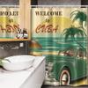 Ambesonne Retro Stall Shower Curtain, Nostalgic Welcome to Cuba Print Classic Car Beach Ocean Palm Trees, Fabric Bathroom Decor Set with Hooks, 54" W x 78" L, Green Cream Yellow view 3