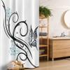 Ambesonne Tattoo Stall Shower Curtain, Leaf Like Design Flowers and a Flying Butterfly Image Illustration Print, Fabric Bathroom Decor Set with Hooks, 36" W x 72" L, Blue Black and White view 1