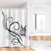 Ambesonne Tattoo Stall Shower Curtain, Leaf Like Design Flowers and a Flying Butterfly Image Illustration Print, Fabric Bathroom Decor Set with Hooks, 36" W x 72" L, Blue Black and White view 2