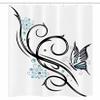 Ambesonne Tattoo Stall Shower Curtain, Leaf Like Design Flowers and a Flying Butterfly Image Illustration Print, Fabric Bathroom Decor Set with Hooks, 36" W x 72" L, Blue Black and White view 3
