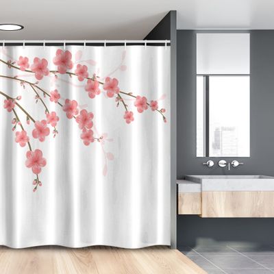 Ambesonne Floral Stall Shower Curtain, Cherry Blossom April Springtime Romantic Feminine Illustration Art Soft Colors, Fabric Bathroom Decor Set with Hooks, 54" W x 78" L, Pink Green