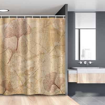 Ambesonne Beige Stall Shower Curtain, Small Large Ginkgo Leaves Pattern Dramatic Dated Fossil Maidenhair Tree Nature Art, Fabric Bathroom Decor Set with Hooks, 54" W x 78" L, Beige Brown