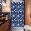 Ambesonne Navy Blue Stall Shower Curtain, Sailboat Vertical Stripe Pattern Anchor Fishes Gulls Paint Effect Nautical Theme, Fabric Bathroom Decor Set with Hooks, 54" W x 78" L, Blue White view 2