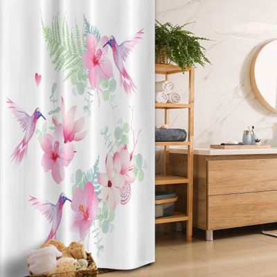 Ambesonne Hummingbirds Stall Shower Curtain, Tropical Summer Flying Avian Animal Theme Wild Nature Theme, Fabric Bathroom Decor Set with Hooks, 36" W x 72" L, Pink Purple