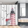 Ambesonne Lighthouse Stall Shower Curtain, Lighthouse and Seagulls on The Beach Navigational Aid Seaside Waterways Art, Fabric Bathroom Decor Set with Hooks, 54" W x 78" L, Red Grey White view 1
