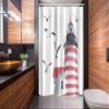 Ambesonne Lighthouse Stall Shower Curtain, Lighthouse and Seagulls on The Beach Navigational Aid Seaside Waterways Art, Fabric Bathroom Decor Set with Hooks, 54" W x 78" L, Red Grey White view 2