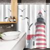 Ambesonne Lighthouse Stall Shower Curtain, Lighthouse and Seagulls on The Beach Navigational Aid Seaside Waterways Art, Fabric Bathroom Decor Set with Hooks, 54" W x 78" L, Red Grey White view 3