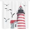 Ambesonne Lighthouse Stall Shower Curtain, Lighthouse and Seagulls on The Beach Navigational Aid Seaside Waterways Art, Fabric Bathroom Decor Set with Hooks, 54" W x 78" L, Red Grey White view 4