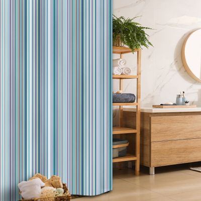 Ambesonne Striped Stall Shower Curtain, Blue Purple Teal Aqua Lavender Colored Vertical Stripes Geometric Abstract Vintage, Fabric Bathroom Decor Set with Hooks, 36" W x 72" L, Light Blue