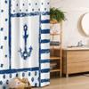 Ambesonne Anchor Stall Shower Curtain, Grunge Murky Boat Marine Silhouette Polka and Stripe Retro Navy Theme Art, Fabric Bathroom Decor Set with Hooks, 36" W x 72" L, Dark Blue White view 1