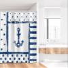 Ambesonne Anchor Stall Shower Curtain, Grunge Murky Boat Marine Silhouette Polka and Stripe Retro Navy Theme Art, Fabric Bathroom Decor Set with Hooks, 36" W x 72" L, Dark Blue White view 2