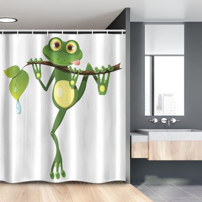 Ambesonne Animal Stall Shower Curtain, Little Frog on Branch of The Tree in Rainforest Nature Jungle Life Art Earth, Fabric Bathroom Decor Set with Hooks, 54" W x 78" L, Green White Yellow