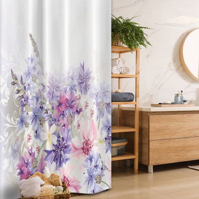 Ambesonne Lavender Stall Shower Curtain, Pastel Cornflowers Bridal Classic Design Gentle Floral Print Wedding Design, Fabric Bathroom Decor Set with Hooks, 36" W x 72" L, Violet White Pink