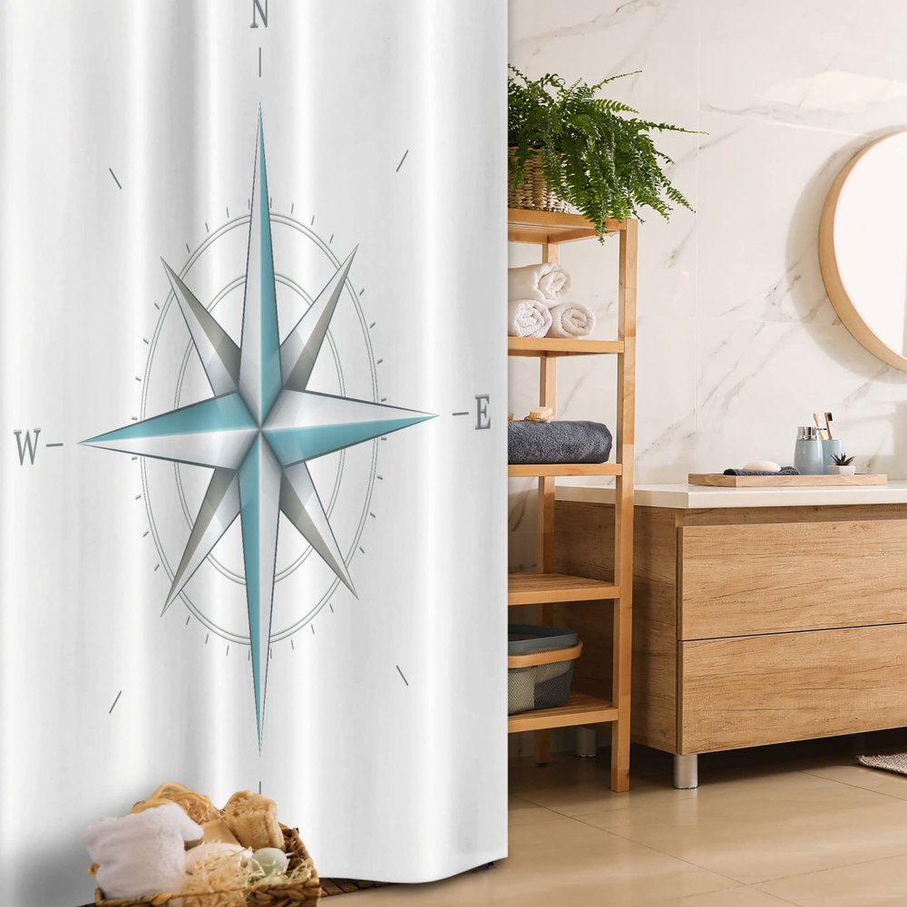Ambesonne Compass Stall Shower Curtain, Antique Wind Rose Diagram for Cardinal Directions Axis of Earth Illustration, Fabric Bathroom Decor Set with Hooks, 36" W x 72" L, Teal Dimgray