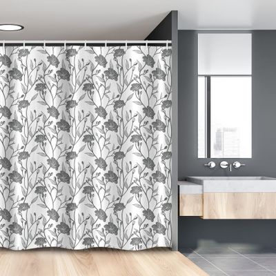 Ambesonne Grey Stall Shower Curtain, Modern Graphic of Flowers and Branches with Simple Pure Patterns Boho Print, Fabric Bathroom Decor Set with Hooks, 54" W x 78" L, White Grey