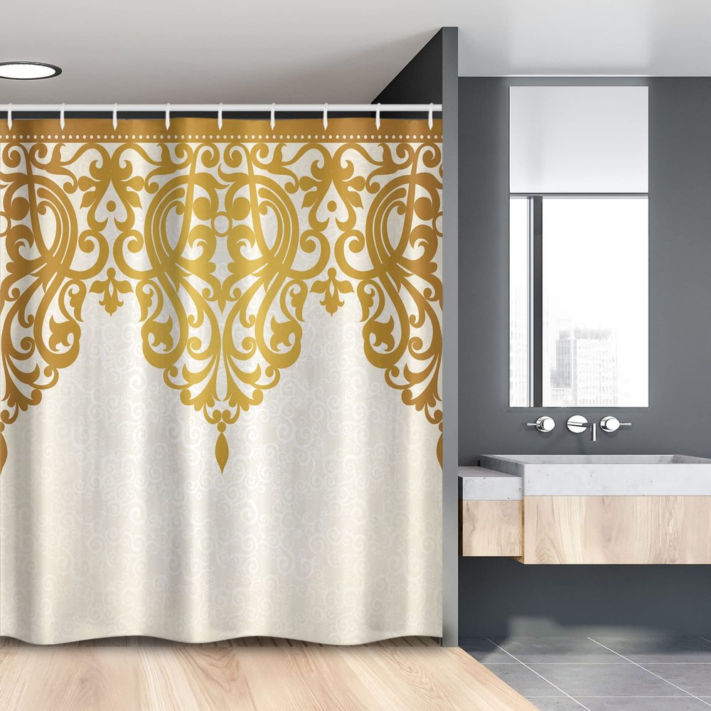 Ambesonne Antique Stall Shower Curtain, Victorian Style Medieval Motifs Classic Baroque Oriental Shapes Print, Fabric Bathroom Decor Set with Hooks, 54" W x 78" L, Pale Brown Cream