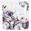 Ambesonne Hummingbird Stall Shower Curtain, Flowers Leaves Bird and Classic Patterns Curvy Lines Ornament Nostalgic Art, Fabric Bathroom Decor Set with Hooks, 36" W x 72" L, Purple Black view 3