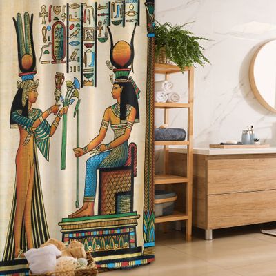 Ambesonne Egyptian Print Stall Shower Curtain, Old Papyrus Depicting Queen Nefertari Historical Empire Art, Fabric Bathroom Decor Set with Hooks, 36" W x 72" L, Burnt Orange Eggshell Green