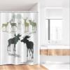 Ambesonne Antlers Stall Shower Curtain, Elk Deer and Fawn Silhouette Forest at The Background World Natural Habitat Theme, Fabric Bathroom Decor Set with Hooks, 36" W x 72" L, Green Black view 2