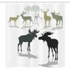 Ambesonne Antlers Stall Shower Curtain, Elk Deer and Fawn Silhouette Forest at The Background World Natural Habitat Theme, Fabric Bathroom Decor Set with Hooks, 36" W x 72" L, Green Black view 3