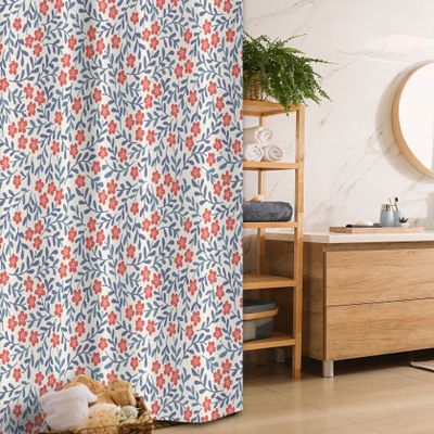 Ambesonne Vintage Stall Shower Curtain, Vintage Retro Flower Design Bohemian Classical Ornamental Daisy Blooms Pattern, Fabric Bathroom Decor Set with Hooks, 36" W x 72" L, Red Blue White