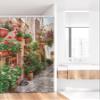 Ambesonne Italian Stall Shower Curtain, Street View of a Small Renaissance Town with Floral Porches and Rock Mediterranean, Fabric Bathroom Decor Set with Hooks, 36" W x 72" L, Jade Green Vermilion view 2