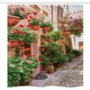 Ambesonne Italian Stall Shower Curtain, Street View of a Small Renaissance Town with Floral Porches and Rock Mediterranean, Fabric Bathroom Decor Set with Hooks, 36" W x 72" L, Jade Green Vermilion view 3