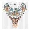 Ambesonne Antlers Stall Shower Curtain, Deer Head with Flowers Blooms Cultural Design Ornamental Illustration, Fabric Bathroom Decor Set with Hooks, 36" W x 72" L, Tan Green Teal view 3