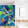 Ambesonne Ocean Stall Shower Curtain, Abstract Digital Geometric Pieced Fish Circle Curves Depths of The Sea Theme, Fabric Bathroom Decor Set with Hooks, 36" W x 72" L, Soft Blue Lime Green Sea Blue view 2