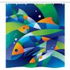 Ambesonne Ocean Stall Shower Curtain, Abstract Digital Geometric Pieced Fish Circle Curves Depths of The Sea Theme, Fabric Bathroom Decor Set with Hooks, 36" W x 72" L, Soft Blue Lime Green Sea Blue view 3