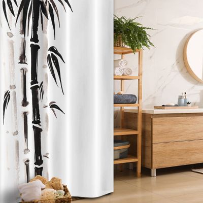 Ambesonne Asian Themed Stall Shower Curtain, Folkloric Pattern in Traditional Chinese Watercolor Painting Style Art, Fabric Bathroom Decor Set with Hooks, 36" W x 72" L, Black and Cream