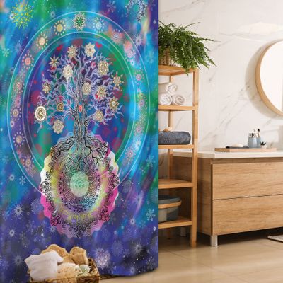 Ambesonne Mandala Stall Shower Curtain, Tree of Life Floral Style Mandala Calm Artwork Peace Design Natural Scenery, Fabric Bathroom Decor Set with Hooks, 36" W x 72" L, Blue Purple