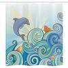 Ambesonne Sea Animals Stall Shower Curtain, Dolphin Fish Starfish Shells in Ocean Marine in Summer Pattern Print, Fabric Bathroom Decor Set with Hooks, 36" W x 72" L, Cream Cadet Blue Sea Blue view 3