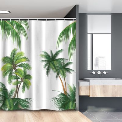 Ambesonne Tropical Stall Shower Curtain, Coconut Palm Tree Nature Paradise Plants Foliage Leaves Digital Illustration, Fabric Bathroom Decor Set with Hooks, 54" W x 78" L, Hunter Green