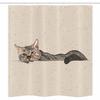 Ambesonne Cat Stall Shower Curtain, Lazy Sleepy Cat in Earth Tones Furry Mascot Indoor Pet Art Illustration, Fabric Bathroom Decor Set with Hooks, 36" W x 72" L, Grey Beige view 3