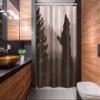 Ambesonne Nature Stall Shower Curtain, Silhouette of Wild Bear in The Jungle Woodland at Dark Night Illustration, Fabric Bathroom Decor Set with Hooks, 54" W x 78" L, Army Green Pale Peach view 2