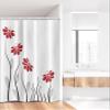 Ambesonne Flower Stall Shower Curtain, Floral Petals with Striped Leaves and Lines Modern Style Geometrical Design Print, Fabric Bathroom Decor Set with Hooks, 36" W x 72" L, Red Black view 2
