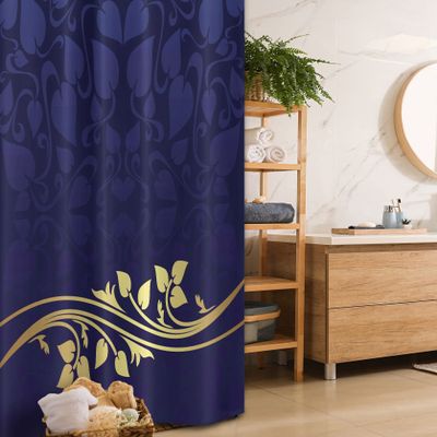 Ambesonne Floral Stall Shower Curtain, Romantic Royal Leaf Pattern Yellow Colored Blossoming Branch Leaves, Fabric Bathroom Decor Set with Hooks, 36" W x 72" L, Indigo Purple