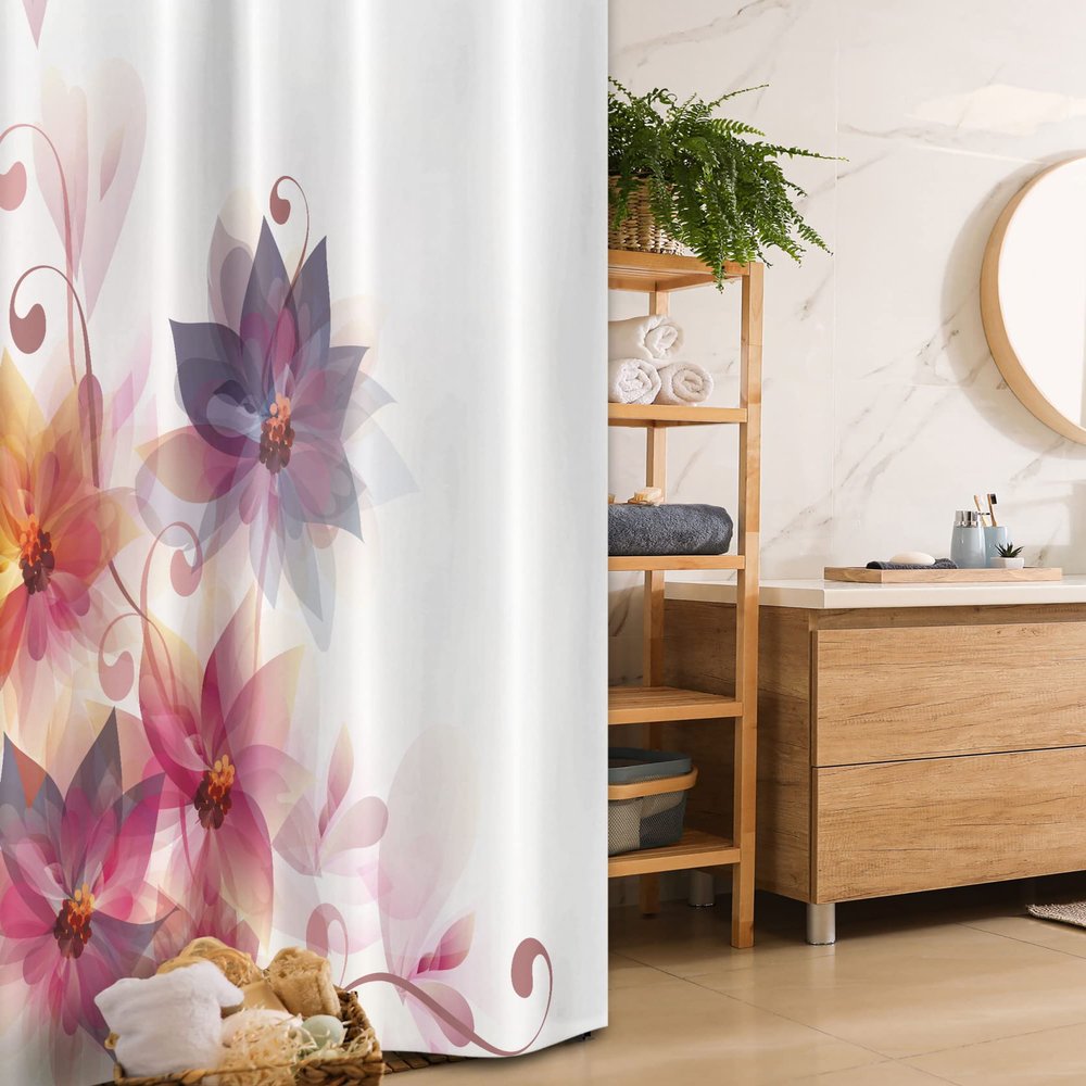 Ambesonne Abstract Stall Shower Curtain, Modern Floral Design with Burts and Leaves Detailed Romantic Image, Fabric Bathroom Decor Set with Hooks, 36" W x 72" L, Pink Purple and Orange