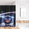 Ambesonne Cat Stall Shower Curtain, Funny Astronaut Cat Above Earth in Outer Space Explorer Kitty Mission Humor Art Image, Fabric Bathroom Decor Set with Hooks, 36" W x 72" L, Blue White view 2
