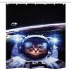 Ambesonne Cat Stall Shower Curtain, Funny Astronaut Cat Above Earth in Outer Space Explorer Kitty Mission Humor Art Image, Fabric Bathroom Decor Set with Hooks, 36" W x 72" L, Blue White view 3