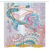 Ambesonne Mermaid Stall Shower Curtain, Cartoon Woman in Sea Sirens of Greek Myth Female Human Tail of Fish Image, Fabric Bathroom Decor Set with Hooks, 36" W x 72" L, Pink Blue view 3