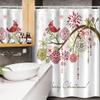 Ambesonne Christmas Stall Shower Curtain, Floral Winter Red Bird Hat and Scarf on Blooming Tree Nature Inspired, Fabric Bathroom Decor Set with Hooks, 54" W x 78" L, Green White view 3