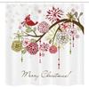 Ambesonne Christmas Stall Shower Curtain, Floral Winter Red Bird Hat and Scarf on Blooming Tree Nature Inspired, Fabric Bathroom Decor Set with Hooks, 54" W x 78" L, Green White view 4
