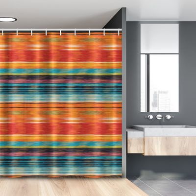Ambesonne Mexican Stall Shower Curtain, Abstract Vibrant Vintage Aztec Motif Gradient Blurred Lines Ecuador Crafts Image, Fabric Bathroom Decor Set with Hooks, 54" W x 78" L, Multicolor Orange