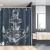 Ambesonne Marine Stall Shower Curtain, Nautical Knot Compass Anchor Pattern Sea World Ocean Life Grunge Illustration, Fabric Bathroom Decor Set with Hooks, 54" W x 78" L, Dark Blue White view 1