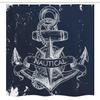 Ambesonne Marine Stall Shower Curtain, Nautical Knot Compass Anchor Pattern Sea World Ocean Life Grunge Illustration, Fabric Bathroom Decor Set with Hooks, 54" W x 78" L, Dark Blue White view 4