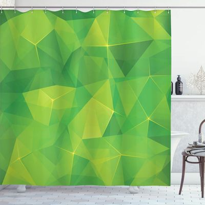 Ambesonne Green Shower Curtain, Abstract Triangles Geometric Composition Fractal Mosaic Futuristic Print, Cloth Fabric Bathroom Decor Set with Hooks, 69" W x 75" L, Lime Green Apple Green